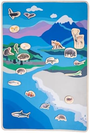 Montessori Land and Water Map with 25 Wooden Animals - Learning Geography and Zoology Mat Educational Toys,Interactive Learning Tool,World Map for Kids,Montessori Map for Kids 4-8 Years by YunHeXinQiaoToysFactory
