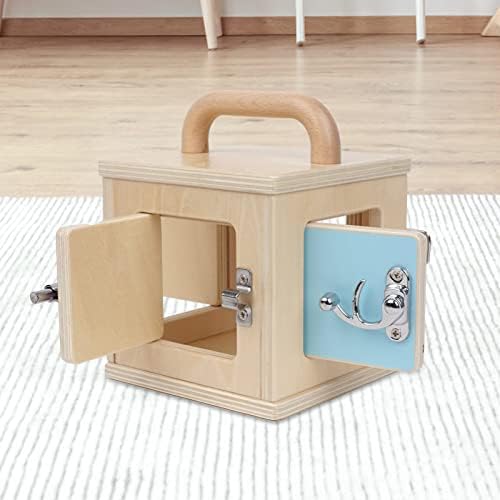 Montessori Wooden Lock Box with 4 Doors — Fine Motor Skills Activity Board for Toddlers 1-4, Problem Solving Toy with Different Lock Mechanisms, Natural Beech Wood Educational Gift - Image 4