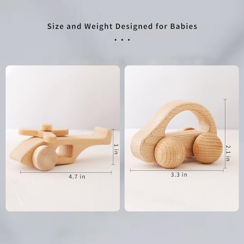 Wooden Baby Car and Airplane Toys,Wood Push Car for Toddler Montessori Baby Grip Toy Car,Gifts for Boys and Girls,Push and Pull Toy Car 2 Pieces - Image 6