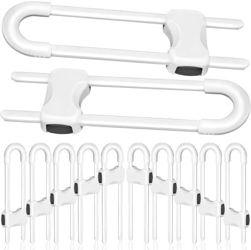 Modacraft 10 Pcs Sliding Cabinet Latches, U Shaped Cabinet Door Locks, Baby Cabinet Safety Latches for Baby Proofing, No Drilling Tool-Free Installation Easy to Use for Knobs or Handle Double Door by Modacraft