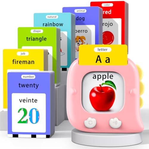 Kidzdo Talking Flash Cards for 3 4 5 6 Year Old Girls, 520 Words Spanish English Bilingual Language Therapy Toys, Pink by Kidzdo