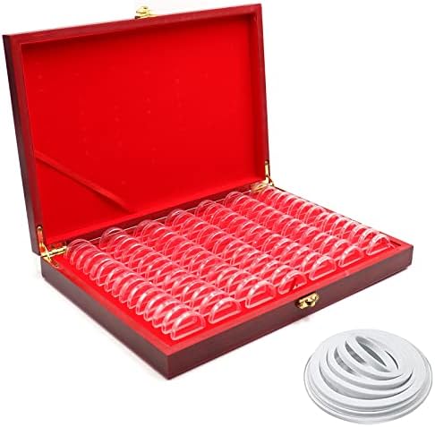 100 Pieces 30mm Coin Capsules and 4 Sizes (18/25/27/30mm) Protect Gasket Coin Holder Case with Wooden Storage Organizer Box for Coin Collection Supplies by Together-life