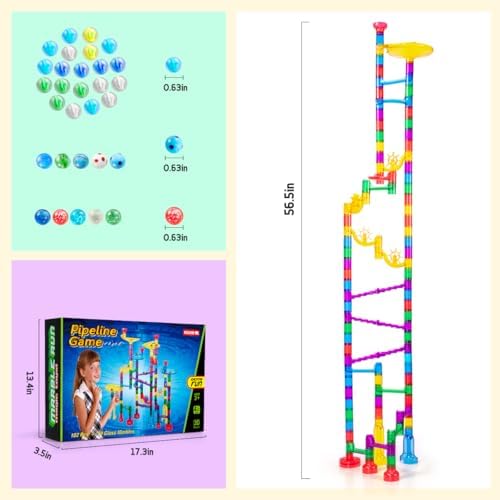 Meland Marble Run - 132Pcs Marble Maze Game Building Toy for Kid, Marble Track Race Set & STEM Learning Toys for Boy Girl Age 3 4 5 6 7 8 9+ (102 Translucent Marbulous Pcs & 30 Glass Marbles) - Image 6
