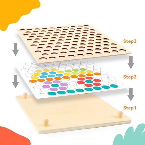Wooden Peg Board Bead Game, Montessori Learning Toy, Color Sorting Stacking Matching, Fine Motor Math Counting, Multicolor Wood, 3-5 Years - Image 4
