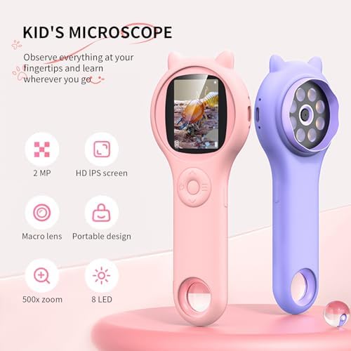 Pink and Purple Microscope for Kids-200X Portable Digital Mini Microscope- Your Little Scientist Miniscope - STEM Toy for Age 5 6 7 8 9 10 11 12 Years Old Toddlers. - Image 2