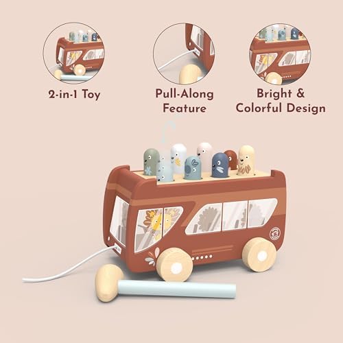 SPEEDY MONKEY Wooden Bus Pounding Bench | Pull-Along with 8 Characters - Image 6