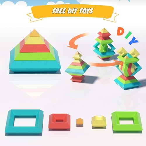 Sorting Stacking Toys for Ages 3 4 5 6 Toddlers,40PCS Pyramid STEM Building Blocks,3D Montessori Preschool Learning Toy for Kids,STEM Sensory Toy Gifts for 2-4 Years Old Boys Girls,Storage Box Set - Image 4
