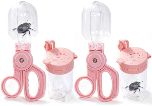 Pink Bug Catcher Kit for Kids – 2 Scoopers & 2 Insect Habitat Jars with Clip-on Hook, Outdoor Exploration Set for Catching and Observing Bugs, Fine Motor Skills Toy for Toddlers by POMIKU