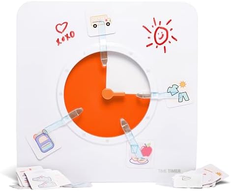 TIME TIMER Visual Schedule Package - 8-inch 60 Minute Visual Routine Timer with Dry Erase Board, PECS Cards, and Whiteboard Marker - for Kids Desk, Classroom, Home, and Routines (Orange) by TimeTimer