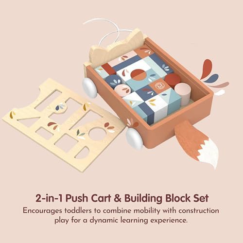 SPEEDY MONKEY Wooden Fox Blocks Cart | 24-Block Wagon Pull Toy Kids Gift - Image 3