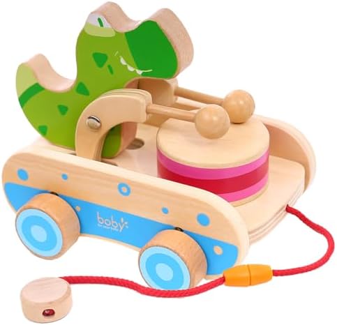 Baby Gift Wooden Toddler Pull Toy, Crocodile Drum Tapping Children's Toy, Baby dragging and Learning to Walk, Rope Traction Rope Crawling for Toddlers Ages 1+ by Boby