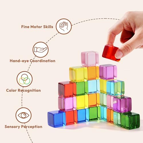 Woodtoe Rainbow Building Blocks for Kids, 24 PCS Gem Blocks Toys Ages 3-6 - Image 6
