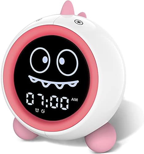 Kids Alarm Clock, Toddler Sleep Training Clock with Night Lights, Sound Machine, Time to Wake Dinosaur Alarm Clock for Children, Gift Ideas for Kids Toddler Boy Girl (Pink) by H-chin