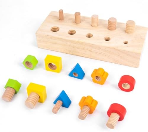 Children Nut Bolts Education Toys Montessori Color Shape Wooden Sensory Toy Kids Fine Motor Skill Screw Board Matching Cognition Game by Unknown