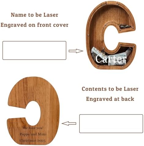 Personalized 12" Extra Large Wooden Letter Piggy Bank for Kids Boys Girls, (Laser Engraved Name) Custom Initial Letter Shape Piggy Bank, Alphabet Coin Bank Grandchildren Birthday - Image 2