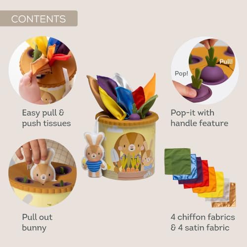 Taf Toys Baby Tissue Box Sensory Toy - Montessori Toys for Babies 6-12 Months Must Haves, Pulling Scarf & Beet Pop-It Toy, Infant Fine Motor Skills, 6 7 8 9 10 Month Old Boy Girl Birthday Gift - Image 3