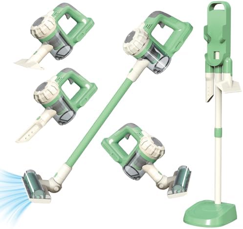 3-in-1 Kids Vacuum that Really Works with Real Suction, Cordless Toddler Toy Vacuum Cleaner, Interactive Pretend Play Cleaning Set for Ages 3+ (Green) by BAYMI