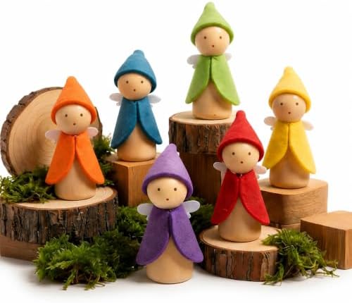 6 PCS Wooden Dollhouse People, Wooden Peg Dolls by Unknown