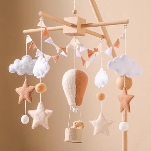 Wooden Bed Bell Crib Mobile with Music Box – Soft Felt Cartoon Bear Hanging Rattle Toy for Nursery Decor, Handcrafted Montessori-Inspired Crib Mobile (Brown) by Jessruly