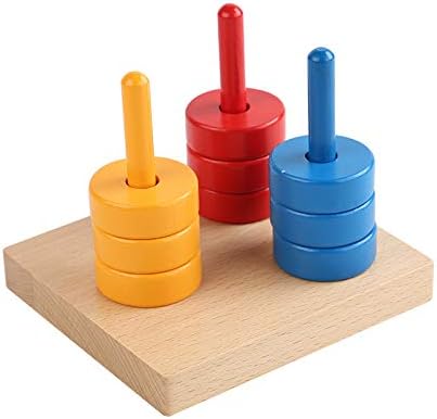 Adena Montessori Sorting Stacking Toy for Toddlers Colored Discs on 3 Colored Dowels by AdenaMontessori