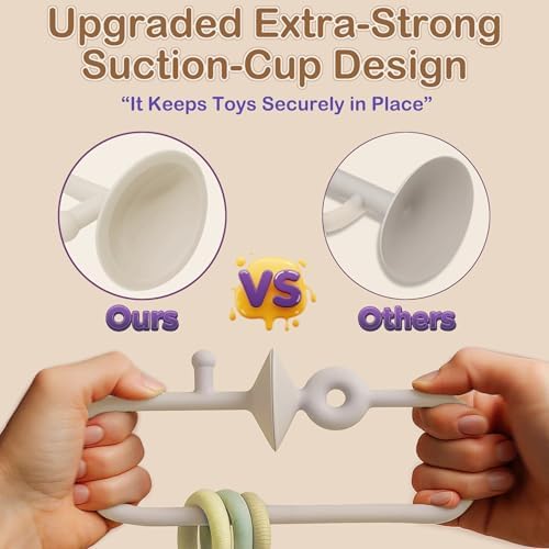 High Chair Suction Cup Toy & Teething Toy Set, Sensory Toy [Beige] - Image 3