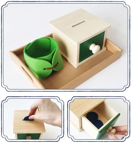 Montessori Coin Box & Practical Life Activity Set - Wooden Coin Drop Box, Savings Bank with Coins & Felt Cup - Image 2