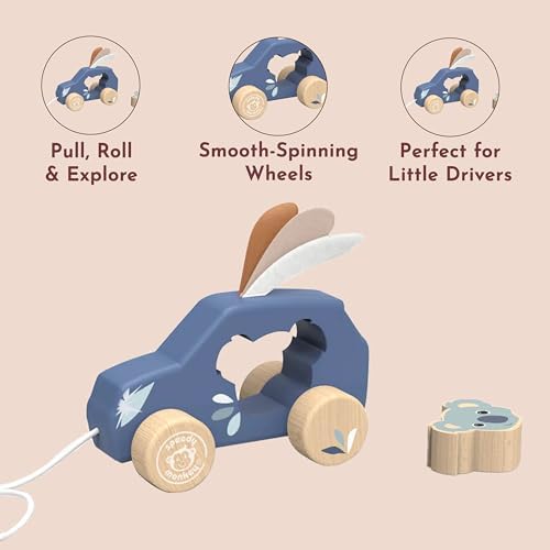 SPEEDY MONKEY Wooden Pull-Along Car | Rolling Toddler Pull Toy Kids Gift - Image 5