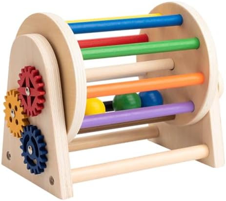 Rolling Drum Toys Wooden Drum Sensory Toy Mirror Knob Puzzle Rainbow Ball Kit Easy to Hold Material Suitable for Children’s by Unknown