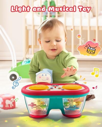 Baby Toys for 6 to 12 Months, Drum Musical Instruments Rotating Light Up Toy for 12-18 Months Kids, Tummy Time Toys for Baby 0-3-6-9 Month, Walker for Baby Boy Girl Toys 1 Year Old (Blue) - Image 3