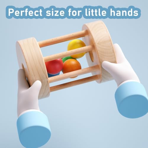 Dailyfunn Montessori Toys Wooden Infant Baby Rolling Rattle Toy for Babies 6-12-18-24 Months Newborn Shower Birthday Gift - Image 4