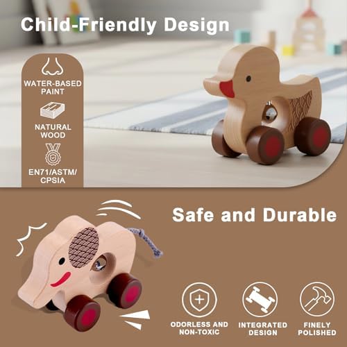 Wooden Animal Rattle with Bell - Baby Toys 6-12 Months & Toddler Toys 1-3 Years | Montessori Sensory Shakers, Nursery Decor Gift Set (Dog, Duck, Elephant) - Image 5
