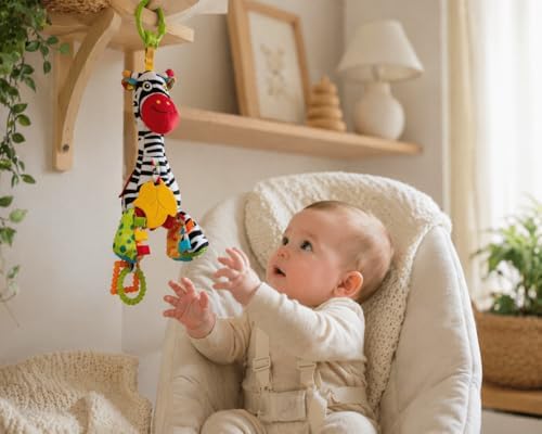 Balibazoo Zoya the Zebra Musical Hanging Baby Toy – Pull-String Lullaby Music Box, Baby Safe Mirror & Multi-Texture Teethers | Clip for Stroller, Car Seat & Carrier | Developmental Toy 0-24M - Image 4