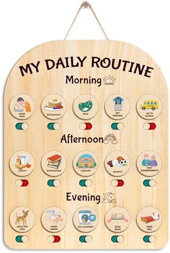 Wooden Chore Chart for Kids, Daily Visual Routine Schedule Educational Gift by CQNET