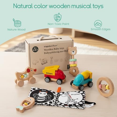 Wooden Rattle for Baby, 6Pcs Montessori Infant Toys Set - Image 4