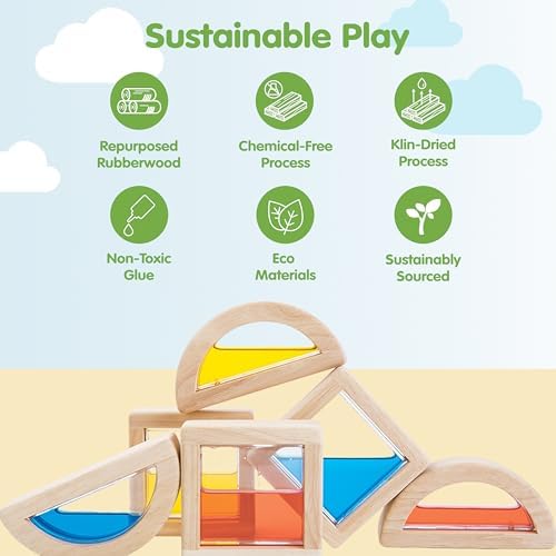 PlanToys® Water Blocks Wooden Montessori Sensory and STEM Building Toy | Light, Colour, Creativity and Fine Motor Skill Development | Eco Friendly Open Ended Learning Activity - Image 3