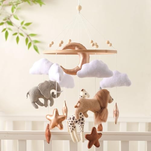 Wooden Bed Bell Crib Mobile with Music Box – Soft Felt Cartoon Bear Hanging Rattle Toy for Nursery Decor, Handcrafted Montessori-Inspired Crib Mobile (3D Animals) by Jessruly
