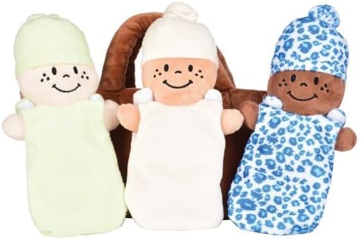 Creative Minds Basket of Babies with 3 Super Soft 9" Plush Doll Toys for Kids, Multicultural Sensory Babies Toy Set with Basket, Green, White, Blue - Image 5