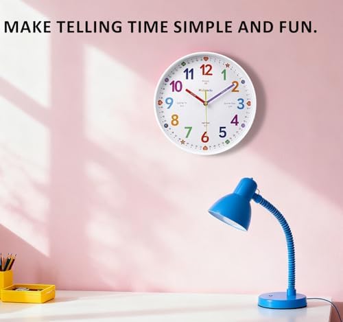 Learning Wall Clock, 12 Inch Classroom Clock, Battery Operated Silent Analog Wall Clocks for Bedroom Classroom Decor, Homeschool Supplies Telling Time Teaching Clocks for Kids, White - Image 2