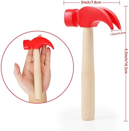 Hxezoc Wooden Hammer Toys Simulation Hammers Maintenance Tools Educational Toys for Kids Birthday Party Games Supplies (Red) - Image 2
