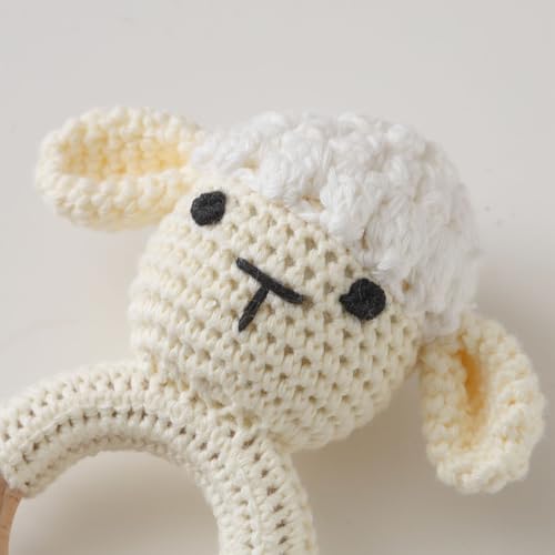 Wooden Baby Rattle - Crochet Lamb and Animal Toy for Newborns and Infants - Image 4