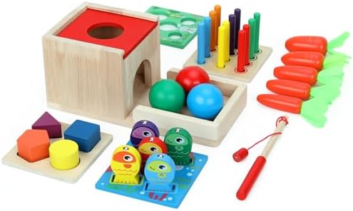 5 in 1Wooden Montessori Toys Play Kit,Object Permanence Box by GEMEM