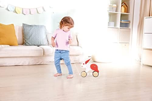 Hape: Pull Along - Bunny - White & Red - Wooden Animal Toy, Rubber Rimmed Wheels, Encourages Walking, Push & String Pull, Kid Baby Toddler, Age 12 mo+ - Image 7