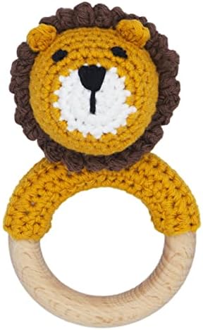 Joliecraft Woodland Friends Baby Rattle Shaker Toy with Wooden Teething Ring for Infants 3 6 9 12 Months Crochet Lion by Joliecraft
