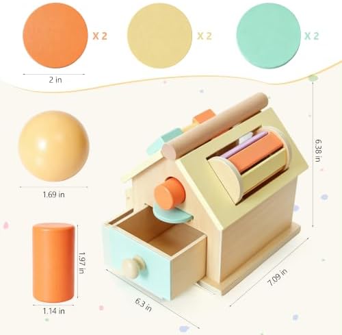 Montessori Toys for 1 Year Old, Toddler Learning Toys, Activity Cube for Toddlers 1-3, 5-in-1 Wooden Toy with Rattle, Shape Sorter, Ball Drop, Cylinder & Token Play, Gift for Boys & Girls - Image 3