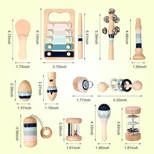 12 PCS Wooden Baby Musical Instruments Set, Montessori Style Sensory Percussion Toys for 0-3 Years, Neutral Boho Shakers & Rattles, Non-Toxic Natural Wood Early Learning Gift for Infant Boys Girls - Image 6