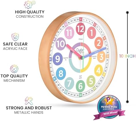 Oyster&Pop Pastel Kids Wall Clock - Silent 10" Analog Learning Clock - Image 3