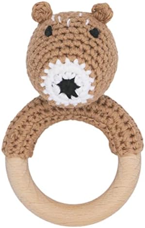 Joliecraft Woodland Friends Baby Rattle Shaker Toy with Wooden Teething Ring for Infants 3 6 9 12 Months Brown Bear by Joliecraft