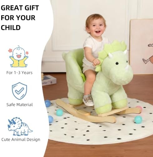Dinosaur Rocking Horse with Sound and Music for Ages 12-36 Months, Green - Image 3