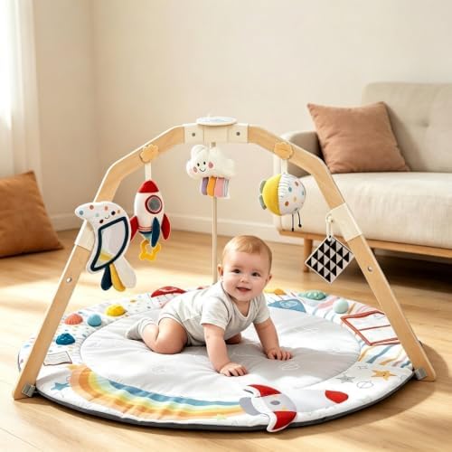 Baby Play Gym Mat with Multiple Sensory Developmental Zones for 0-18Months Babies by Enborbabe