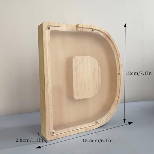 Wooden Letter Piggy Bank for Kids Boys Girls,Personalized Piggy Bank (Laser Engraving),A-Z Letters Coin Bank Money Box Customized Name, for Family Christmas Birthday Gift (D) - Image 6